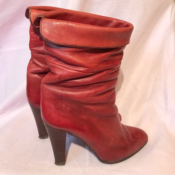 Joan and David deep red Italian leather boots mid calf length pointed toe - Picture 6 of 9
